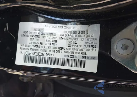 2012 Mazda Cx-9 Grand Touring z USA, uszkodzony, nr VIN JM3TB2DA3C0360090